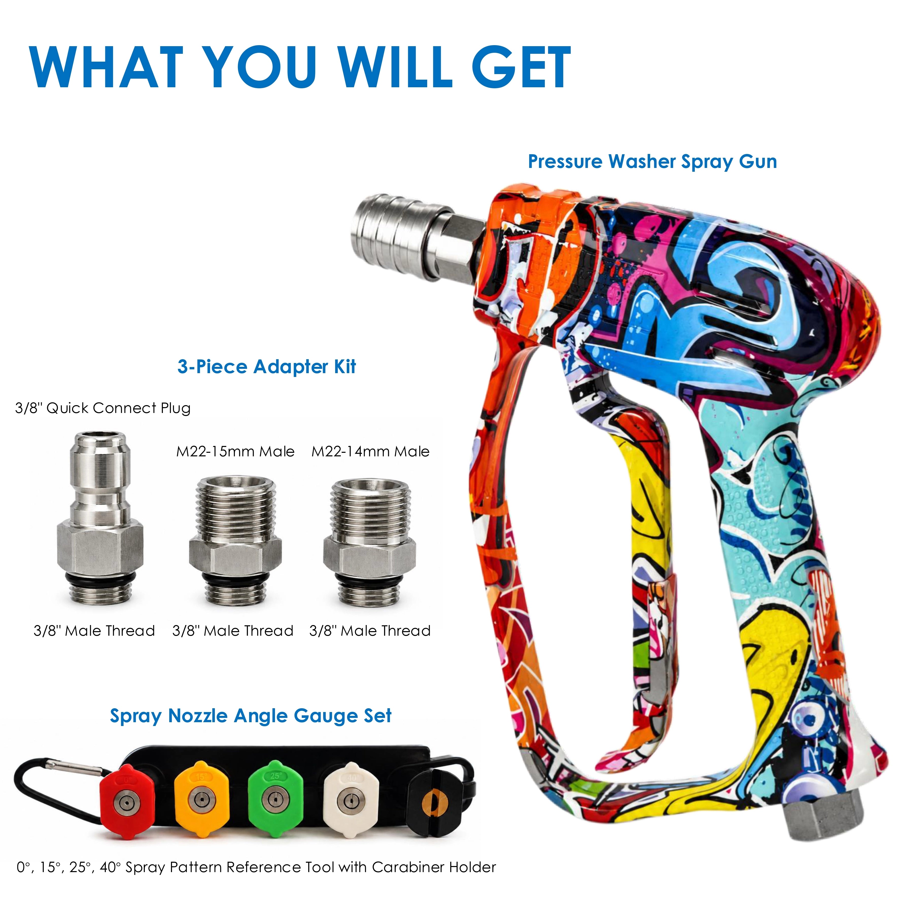 Pressure Washer Spray Gun Kit with Nozzle Angle Gauge Set and Universal Adapter Kit